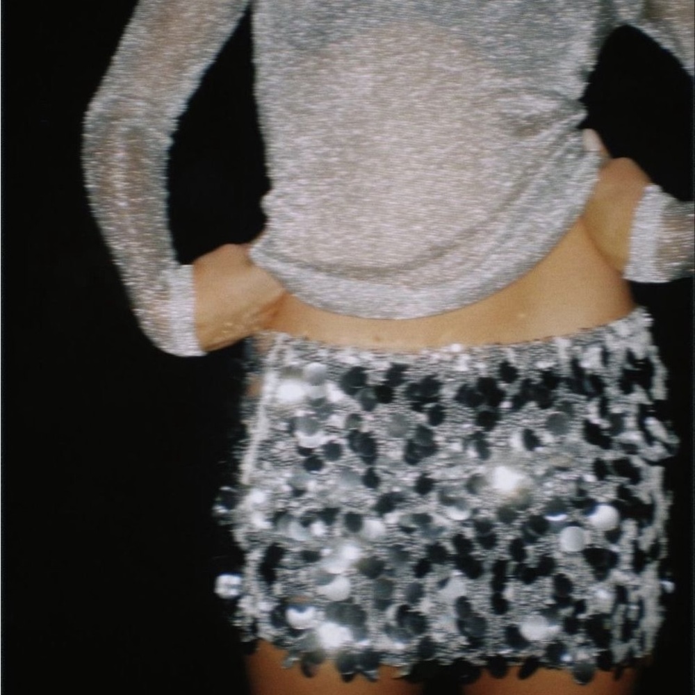 Silver Sequin Mini Skirt
